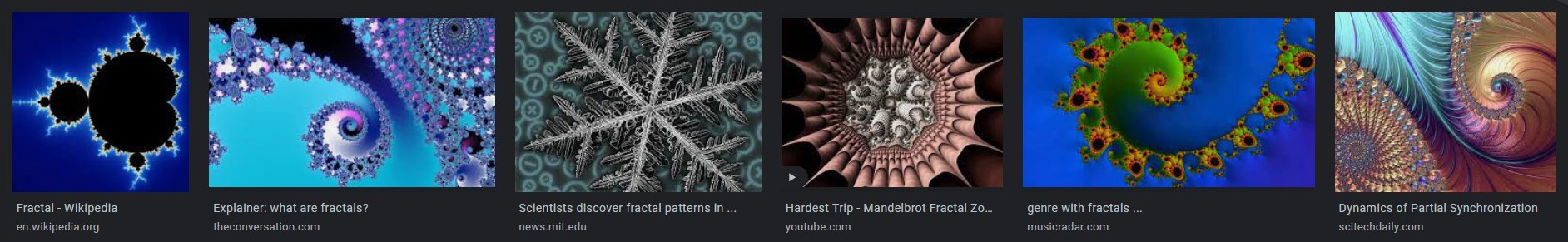 Screenshot of different fractal images